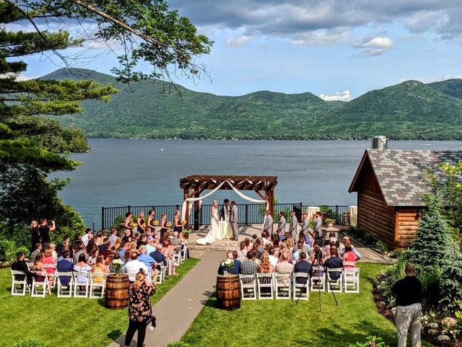 Blue water manor lake george outdoor wedding ceremony 